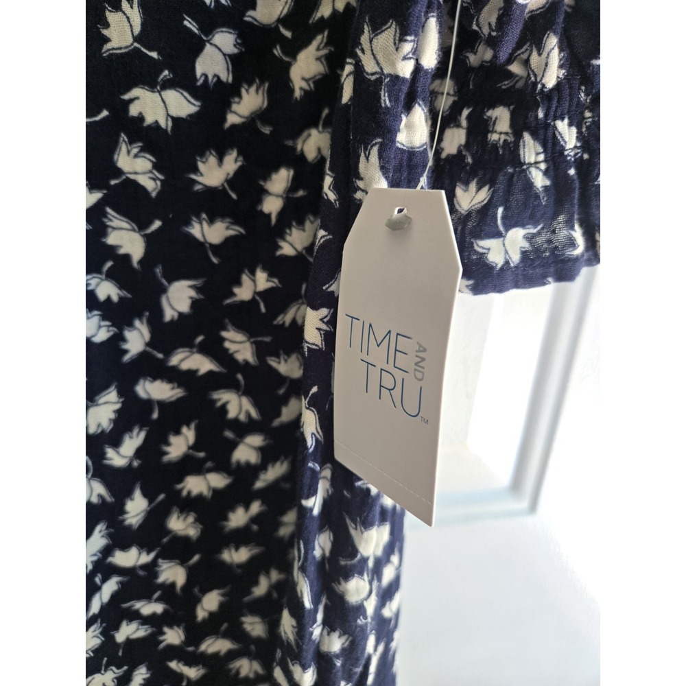 Time and Tru Dress Size XXL 20 Dark Navy White Petals Drop Waist New Button Nwt - Picture 3 of 5